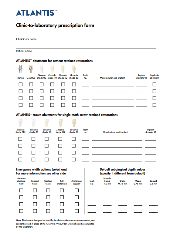 Atlantis Abutment Prescription RDL A Full Service Dental Lab
